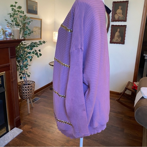 JM Collection • Lavender & Gold Sequin Stripe Sweater • Plus Size 3X NWT - Picture 4 of 7